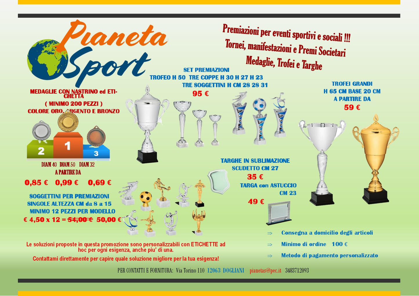 Offerta fornitura per Coppe Medaglie e Targhe
