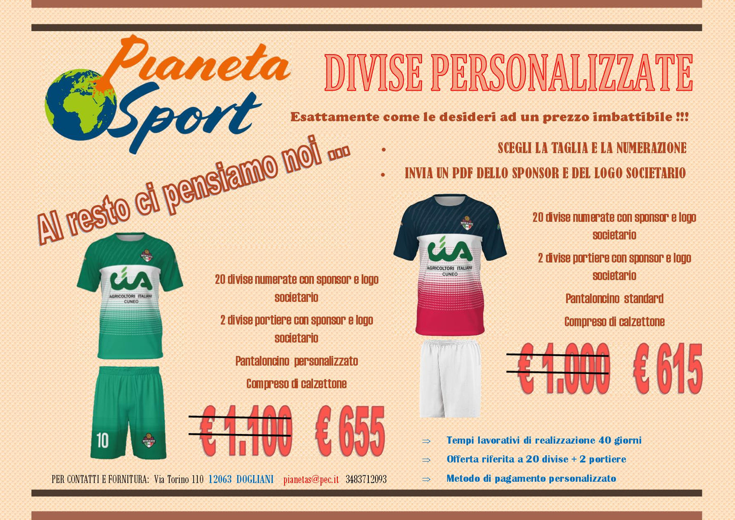Offerta Divise Gioco in Sublimazione 22 Pezzi