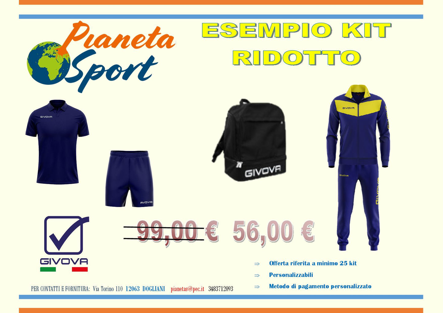 Offerta per Kit Personalizzati per Societa' e Gruppi Sportivi