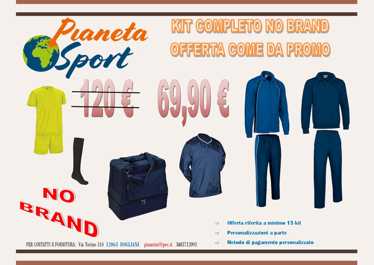 Offerta per Kit Personalizzati per Societa' e Gruppi Sportivi