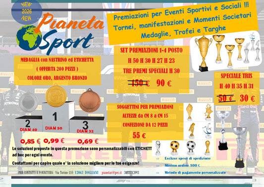 Offerta fornitura per Coppe Medaglie e Targhe
